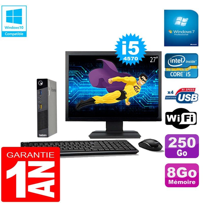 Lenovo M73 USFF Ultra Mini PC - Core i5-4570, 8GB RAM, 250GB SSD, WiFi, Windows 7 Pro