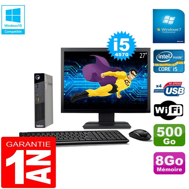 Lenovo M73 USFF Ultra Mini PC - Core i5-4570, 8GB RAM, 500GB HDD, WiFi, Windows 7 Pro
