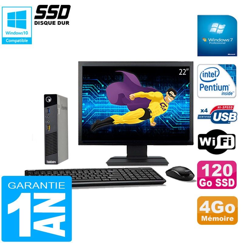 Lenovo M73 USFF Tiny PC - Intel Pentium G3250T, 4GB RAM, 120GB SSD, WiFi, Windows 7 Pro