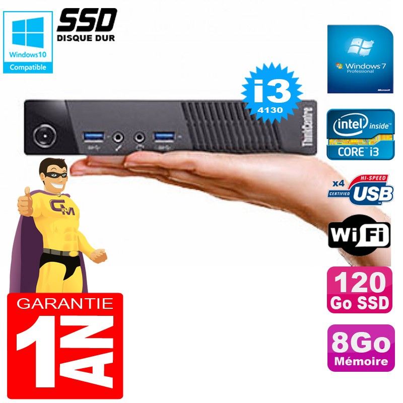 Lenovo M73 USFF Tiny Ultra-Mini PC - Intel Core i3-4130, 8GB RAM, 120GB SSD, WiFi, Windows 7 Pro