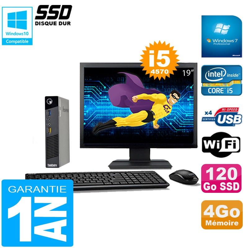 Lenovo M73 USFF Tiny I5-4570 4GB 120GB SSD WiFi Windows 7 PC