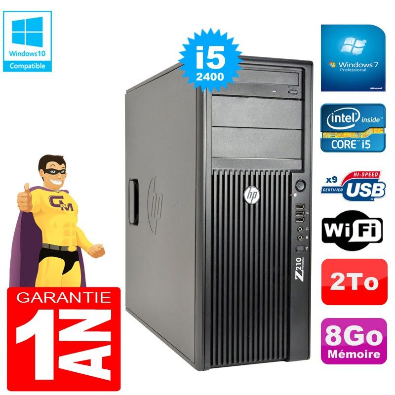 HP WorkStation Z210 Tower PC - Intel Core i5-2400, 8GB RAM, 2TB HDD, DVD Burner, WiFi, Windows 7 Pro