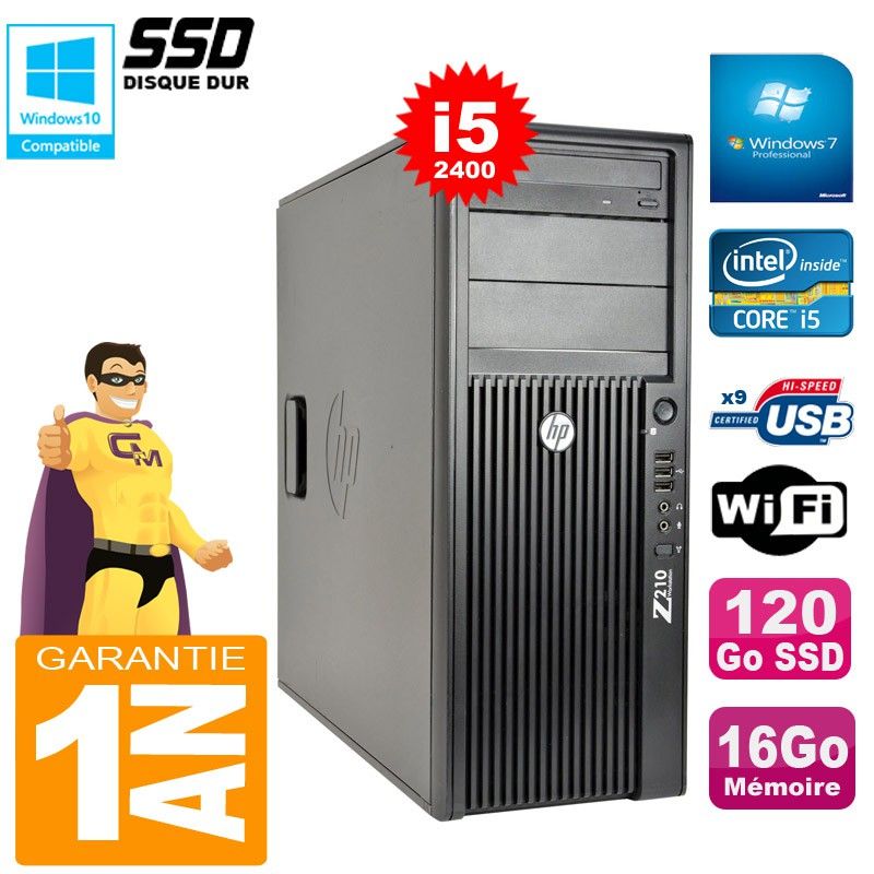 HP WorkStation Z210 Desktop PC - Intel Core i5-2400, 16GB RAM, 120GB SSD, DVD Drive, WiFi, Windows 7 Pro