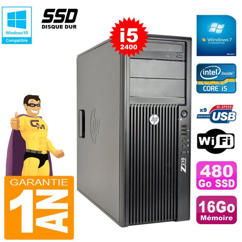 HP WorkStation Z210 Tower PC - Intel Core i5-2400, 16GB RAM, 480GB SSD, DVD Burner, Windows 7 Pro
