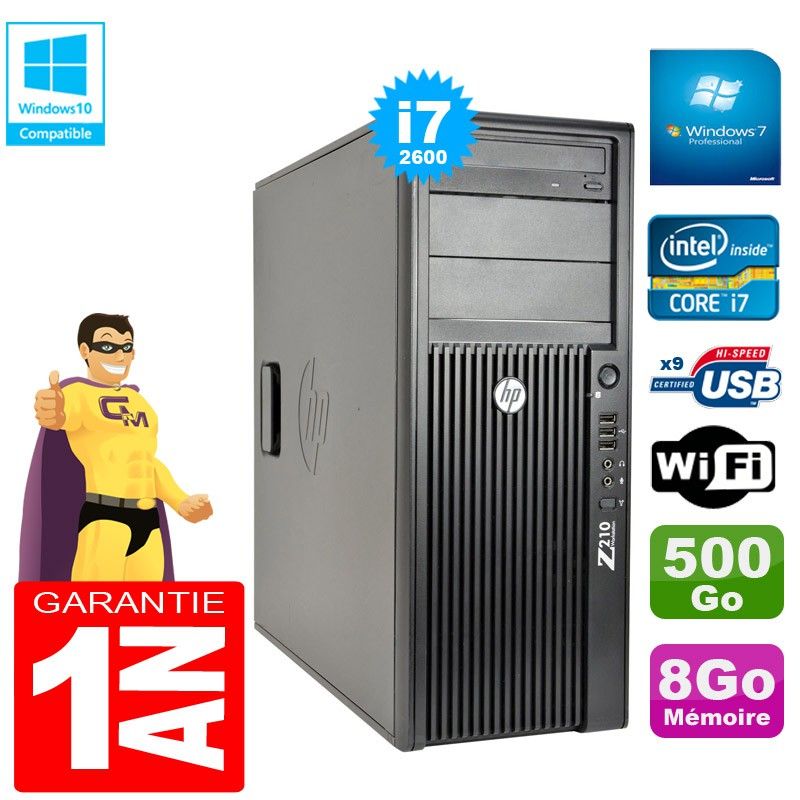 HP WorkStation Z210 Tower - Intel Core i7-2600, 8GB RAM, 500GB HDD, DVD Burner, WiFi, Windows 7 Pro