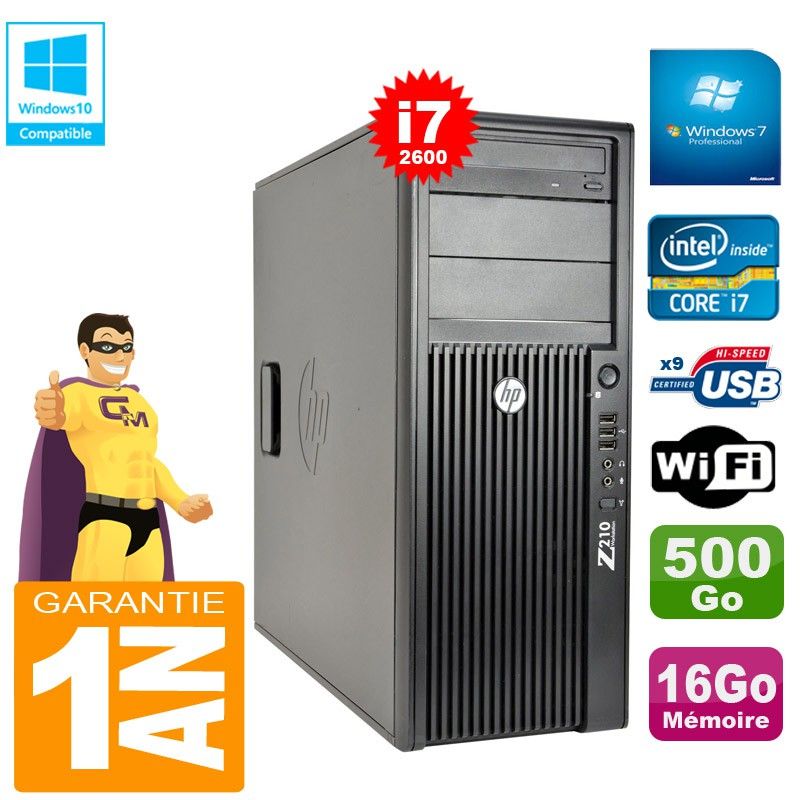 HP WorkStation Z210 Tower PC - Intel Core i7-2600, 16GB RAM, 500GB HDD, DVD Burner, Windows 7 Pro