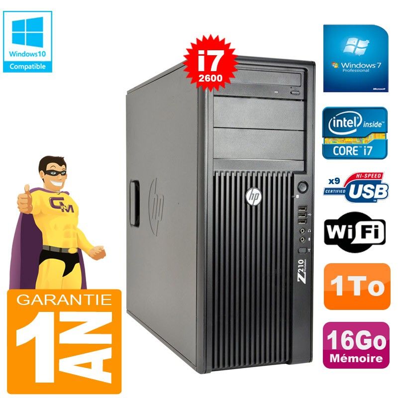 HP WorkStation Z210 Tower - Intel Core i7-2600 3.4GHz, 16GB RAM, 1TB HDD, DVD Burner, Windows 7 Pro