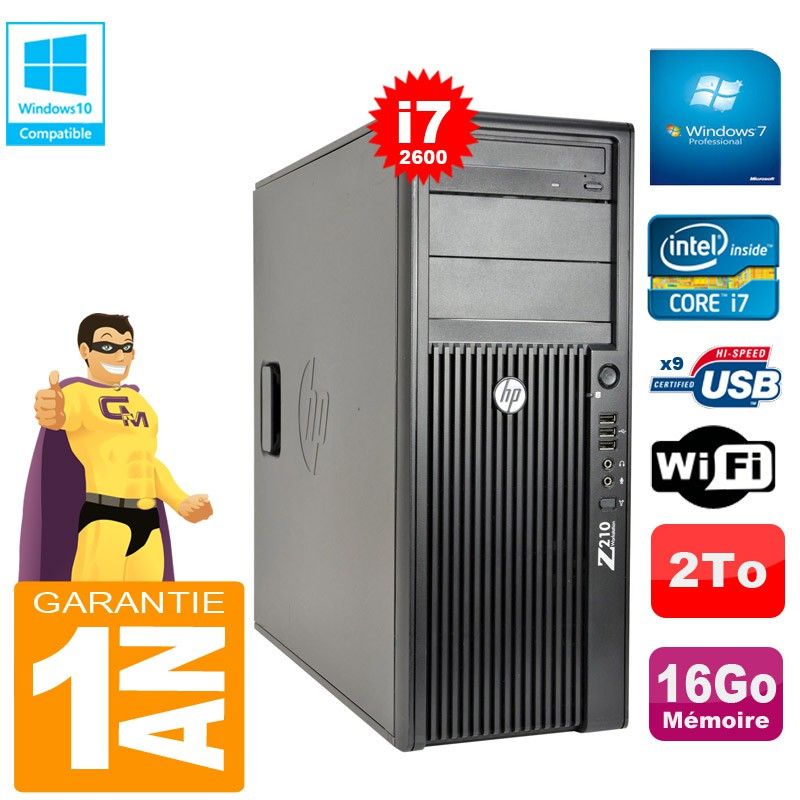 HP WorkStation Z210 Desktop PC - Intel Core i7-2600, 16GB RAM, 2TB Hard Drive, DVD Writer, Windows 7 Pro