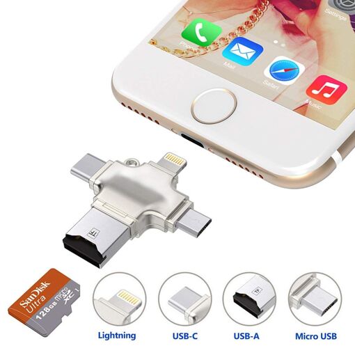 Lector de tarjetas Mondpalast 4 en 1 USB 2.0 / Tipo C / Lightning