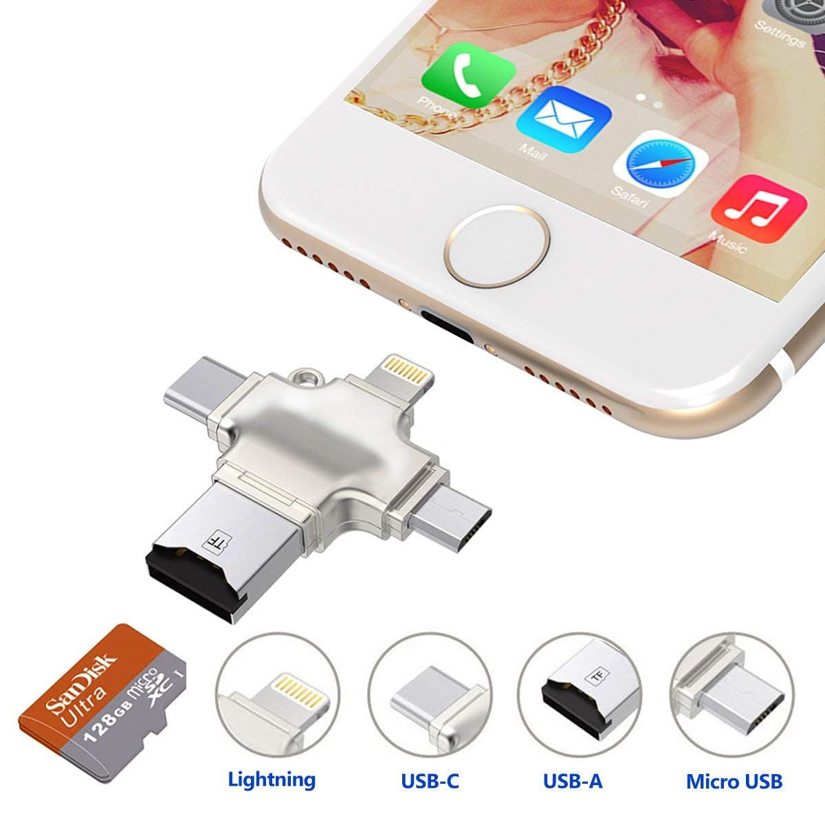 Mondpalast 4-in-1 USB 2.0 / Type C / Lightning Card Reader