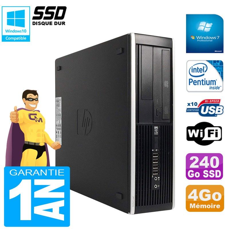 Ordinateur de bureau HP Compaq Pro 6300 SFF - Processeur Intel Pentium G630, 4 Go de RAM, SSD 240 Go, Graveur DVD, WiFi, Windows 7 Pro