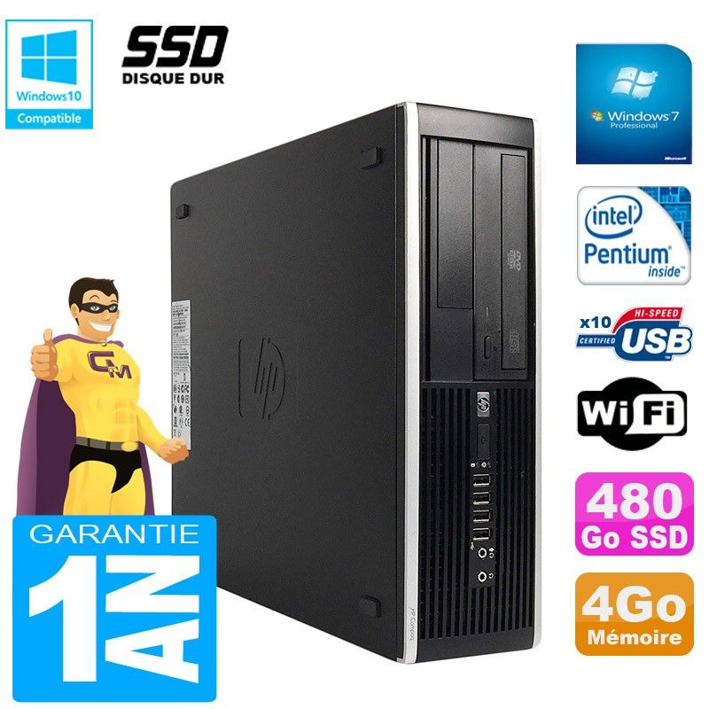 Ordinateur de bureau HP Compaq Pro 6300 SFF - Processeur Intel Pentium G630, 4 Go de RAM, 480 Go SSD, Lecteur DVD, Wifi, Windows 7 Pro