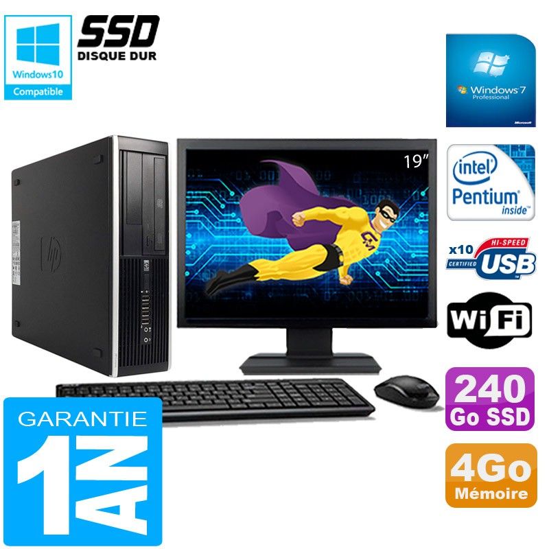 Ordinateur de bureau HP Compaq Pro 6300 SFF - 4 Go de RAM, 240 Go SSD, Intel Pentium G630, Lecteur DVD, WiFi, Windows 7 Professionnel
