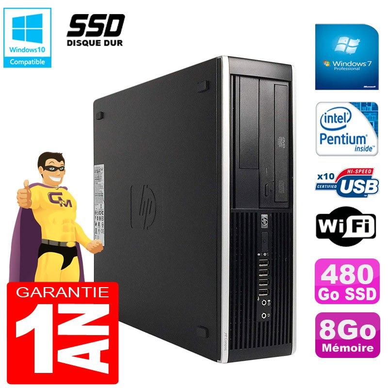 HP Compaq Pro 6300 SFF Desktop - 8GB RAM, 480GB SSD, Intel Pentium G630, DVD Burner, WiFi, Windows 7 Pro