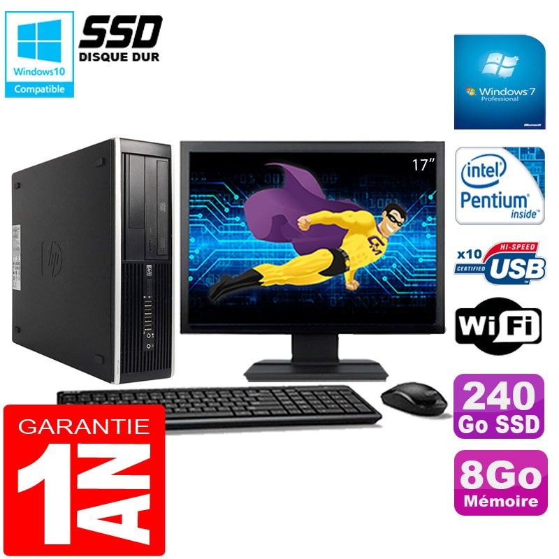 Ordinateur de bureau HP Compaq Pro 6300 SFF - Processeur Intel Pentium G630, 8 Go de RAM, 240 Go SSD, Graveur DVD, Wi-Fi, Windows 7 Pro