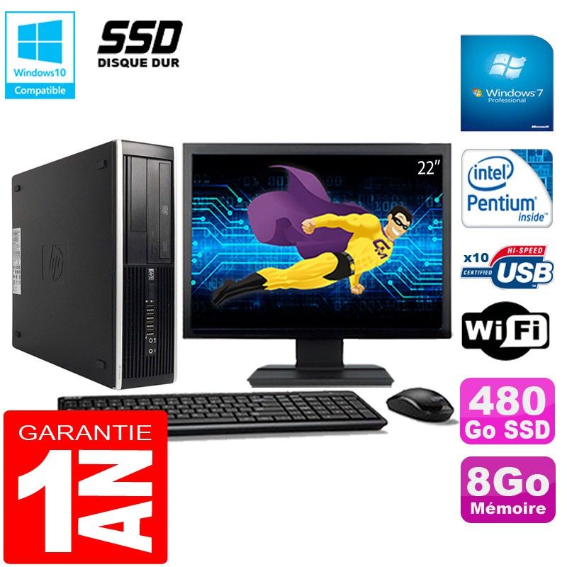 HP Compaq Pro 6300 SFF Desktop - Intel Pentium G630, 8GB RAM, 480GB SSD, DVD Burner, WiFi, Windows 7 Pro