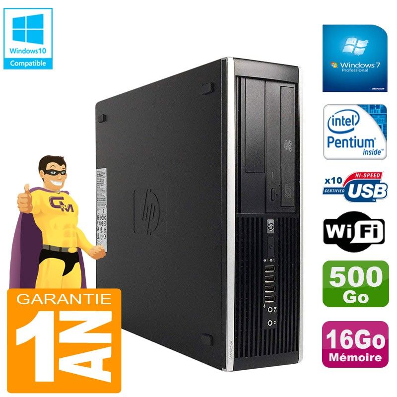 HP Compaq Pro 6300 SFF Desktop Computer - Intel Pentium G630, 16GB RAM, 500GB HDD, DVD Burner, WiFi, Windows 7 Pro