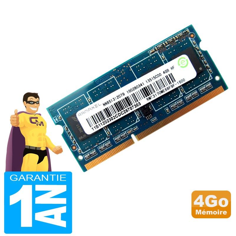 4GB RAM SODIMM Ramaxel RMT3170ME68F9F DDR3 PC3-12800S 1Rx8 CL11