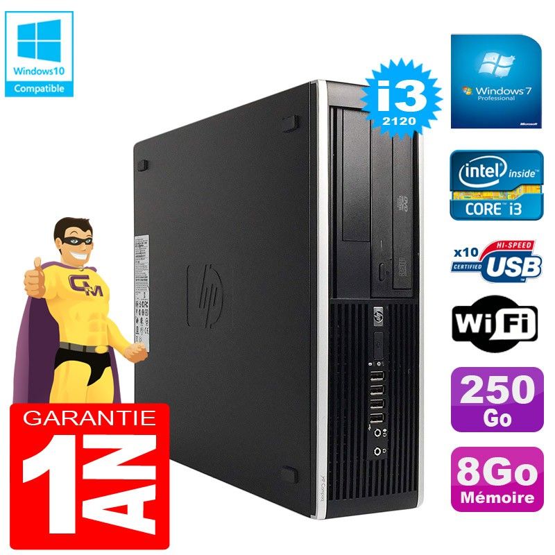 HP Compaq Pro 6300 SFF Desktop PC - Intel Core i3-2120, 8GB RAM, 250GB HDD, DVD Drive, WiFi, Windows 7 Pro