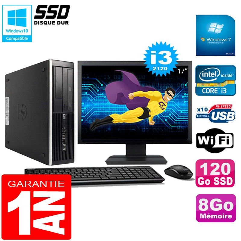 HP Compaq Pro 6300 SFF Desktop PC - Intel Core i3-2120, 8GB RAM, 120GB SSD, DVD Drive, WiFi, Windows 7 Pro