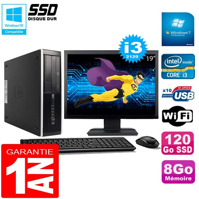 HP Compaq Pro 6300 SFF Desktop PC - Intel Core i3-2120, 8GB RAM, 120GB SSD, DVD Burner, WiFi, Windows 7 Pro