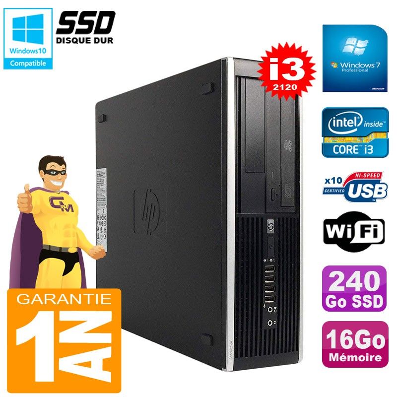 HP Compaq Pro 6300 SFF Desktop PC - Intel Core i3-2120, 16GB RAM, 240GB SSD, DVD Drive, WiFi, Windows 7 Pro