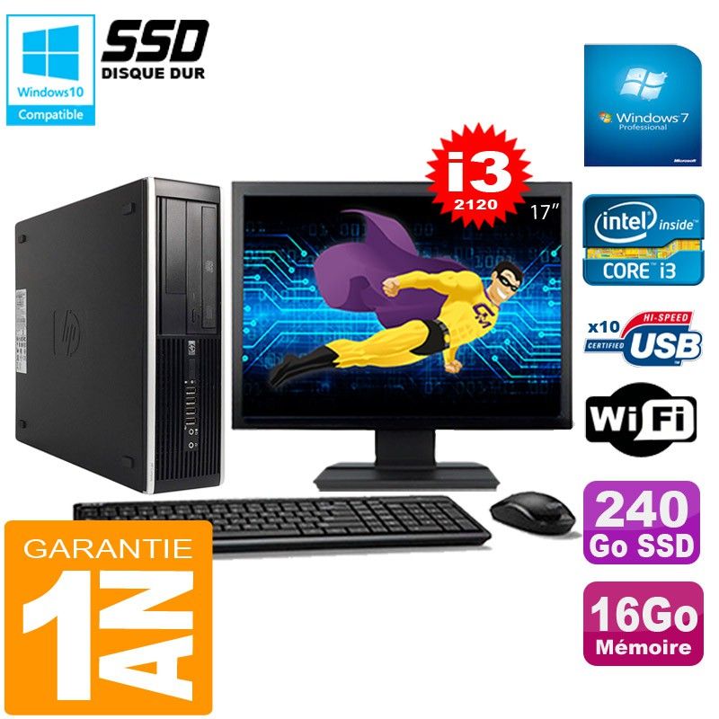 HP Compaq Pro 6300 SFF Desktop PC - Intel Core i3-2120, 16GB RAM, 240GB SSD, DVD Burner, WiFi, Windows 7 Pro