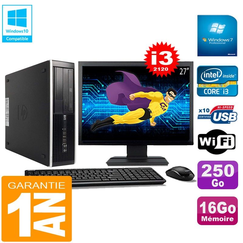 HP Compaq Pro 6300 SFF Desktop PC - Intel Core i3-2120, 16GB RAM, 250GB HDD, DVD Burner, WiFi, Windows 7 Pro