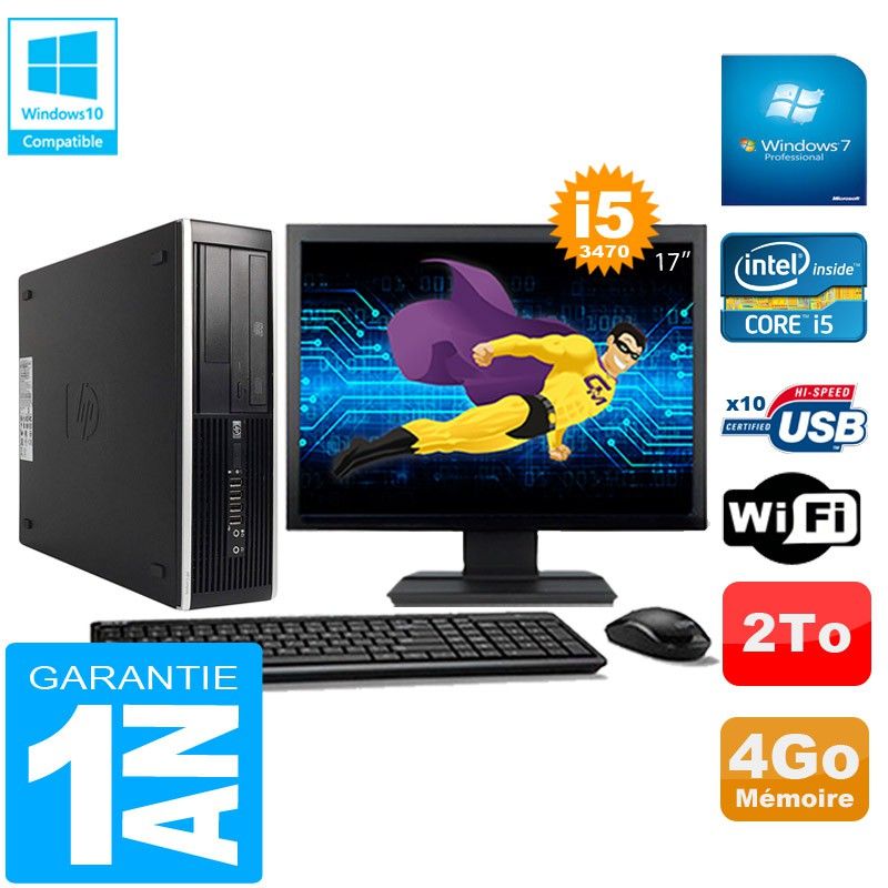 HP Compaq Pro 6300 SFF PC - Procesador Intel Core i5-3470, 4GB RAM, 2TB HDD, Unidad de DVD, WiFi, Windows 7 Pro