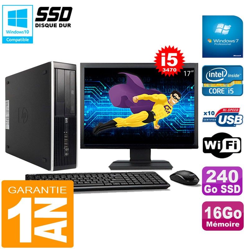 HP Compaq Pro 6300 SFF Desktop PC - Intel Core i5-3470, 16GB RAM, 240GB SSD, DVD Burner, WiFi