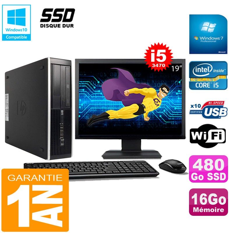 PC de escritorio HP Compaq Pro 6300 SFF - Procesador Intel Core i5-3470, 16GB de RAM, 480GB SSD, Grabadora de DVD, WiFi, Windows 7 Pro