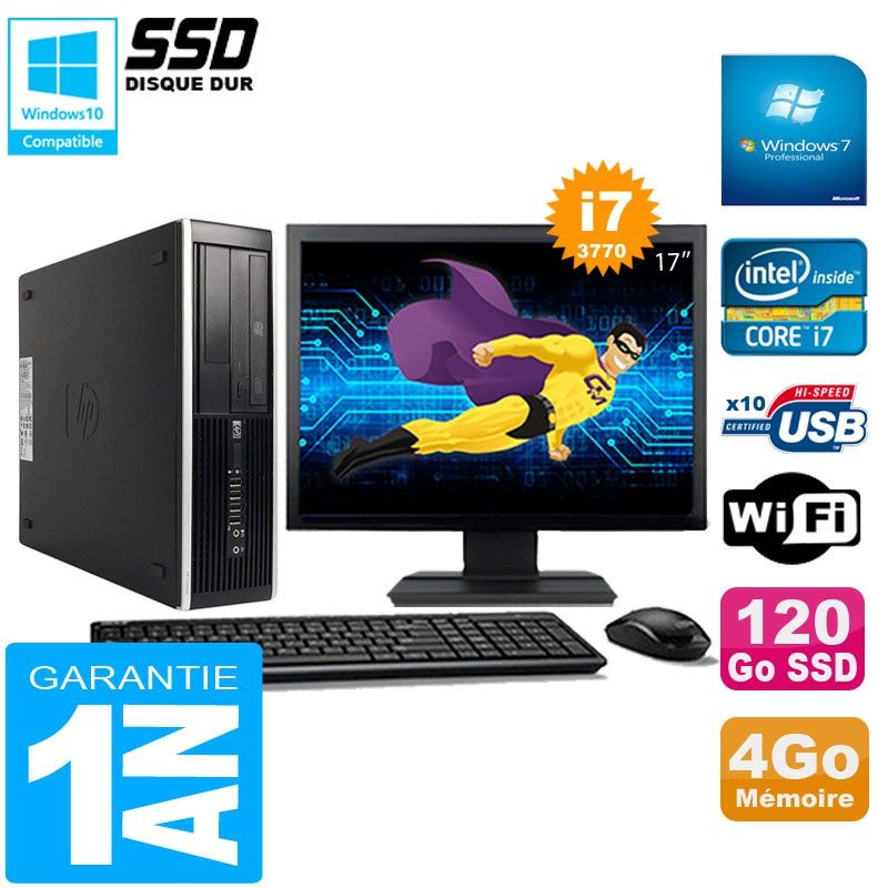 HP Compaq Pro 6300 SFF Desktop PC - Intel Core i7-3770, 4GB RAM, 120GB SSD, DVD Burner, WiFi, Windows 7 Pro