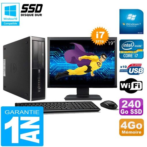 PC de escritorio HP Compaq Pro 6300 SFF - Procesador Intel Core i7-3770, 4 GB RAM, 240 GB SSD, Grabadora de DVD, WiFi, Windows 7 Pro