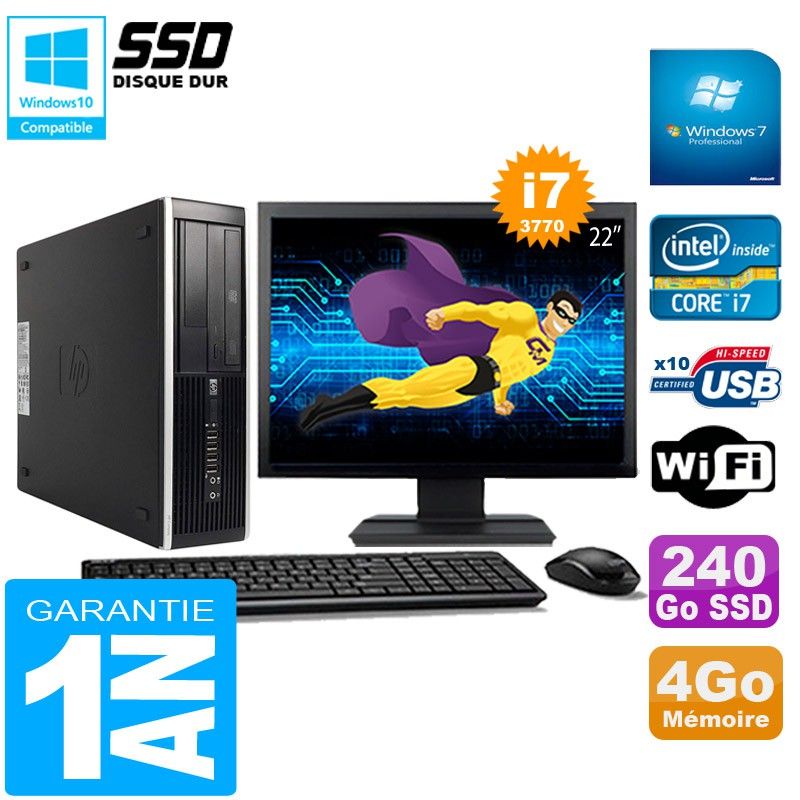 Ordinateur de bureau HP Compaq Pro 6300 SFF - Processeur Intel Core i7-3770, 4 Go de RAM, 240 Go SSD, Lecteur DVD, WiFi, Windows 7 Pro