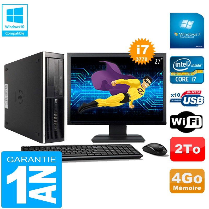 Ordinateur de bureau HP Compaq Pro 6300 SFF - Processeur Intel Core i7-3770, 4 Go de RAM, 2 To HDD, Lecteur DVD, WiFi, Windows 7 Pro