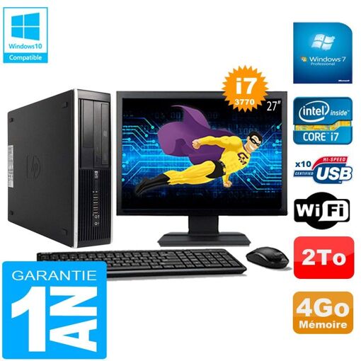 PC de escritorio HP Compaq Pro 6300 SFF - Procesador Intel Core i7-3770, 4GB de RAM, 2TB HDD, Grabadora de DVD, WiFi, Windows 7 Pro