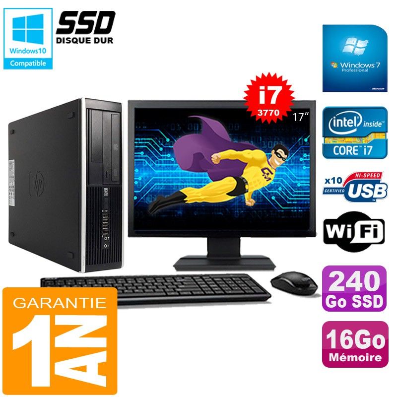 Ordinateur de bureau HP Compaq Pro 6300 SFF - Processeur Intel Core i7-3770, 16 Go de RAM, SSD 240 Go, Graveur DVD, Wi-Fi, Windows 7 Pro