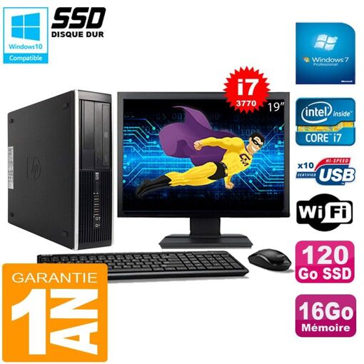 PC HP Compaq Pro 6300 SFF I7-3770 16GB 120GB SSD Gravador de DVD WiFi W7 Pantalla 19