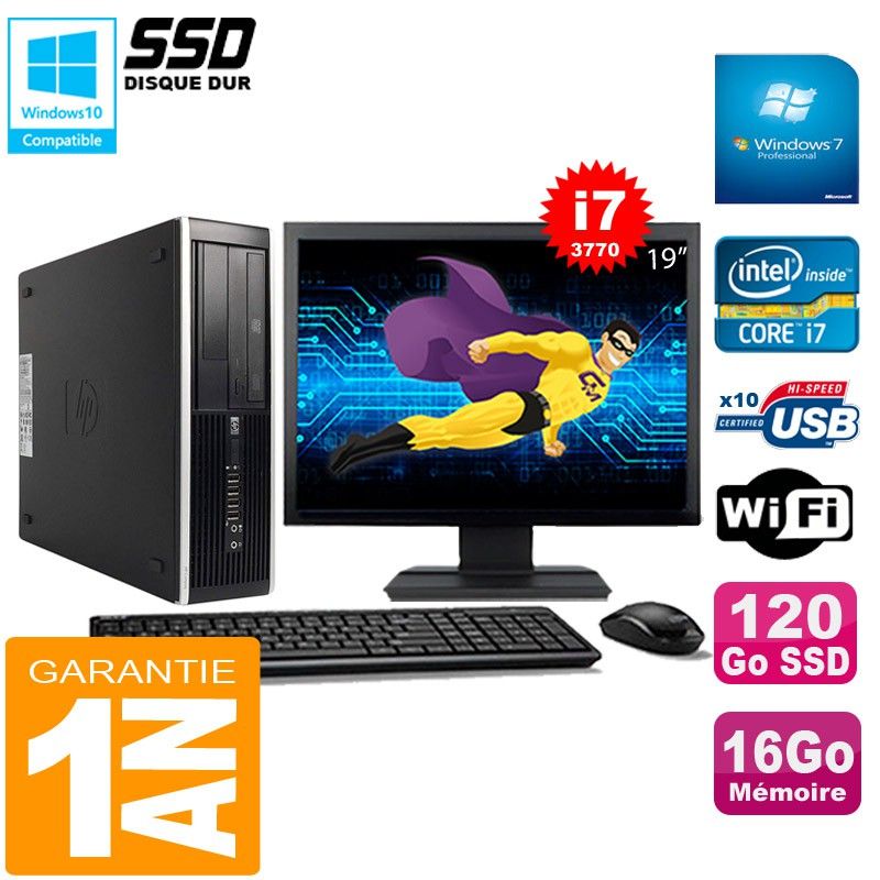 HP Compaq Pro 6300 SFF I7-3770 16GB 120GB SSD DVD Burner WiFi W7 19inch Screen