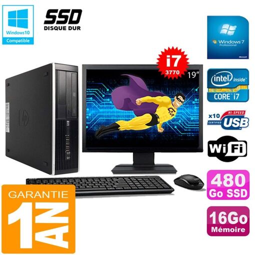 HP Compaq Pro 6300 SFF - Procesador Intel Core i7-3770, 16GB de RAM, 480GB SSD, Grabadora de DVD, WiFi, Windows 7 Pro