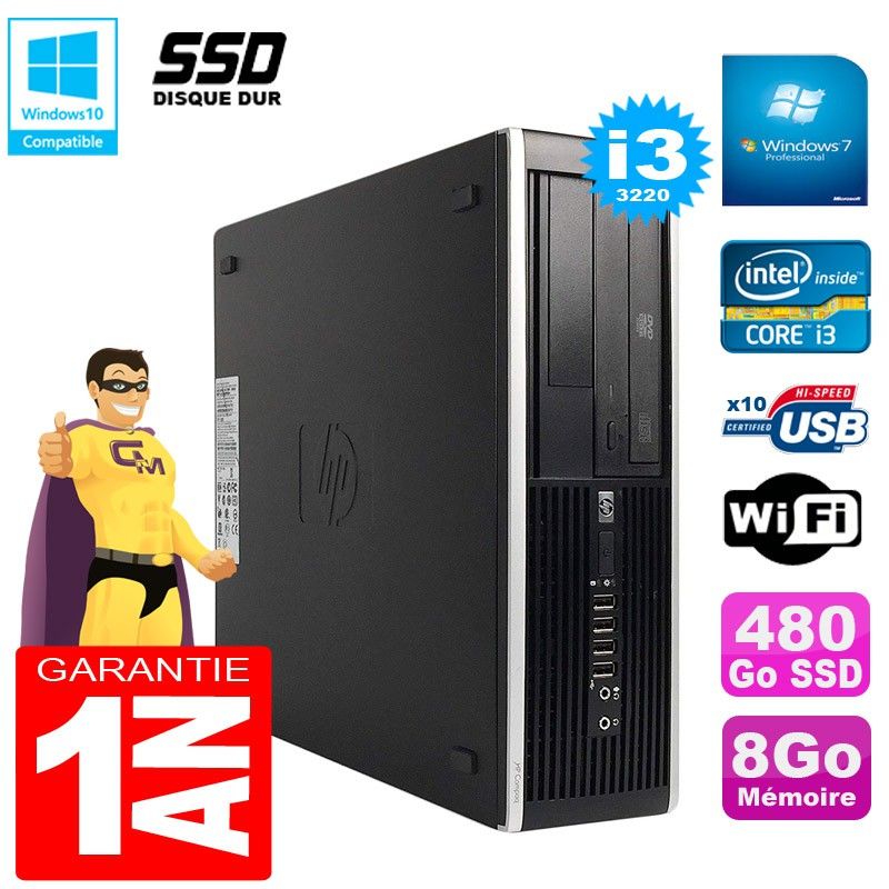 HP Compaq Pro 6300 SFF Desktop PC - Core i3-3220, 8GB RAM, 480GB SSD, DVD Burner, WiFi, Windows 7 Pro
