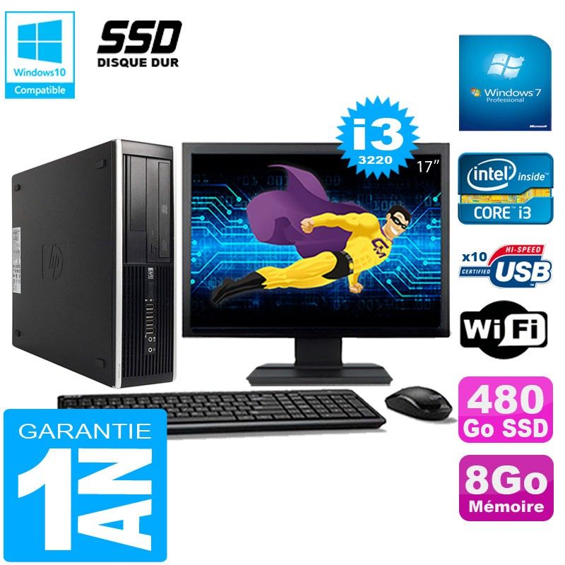 HP Compaq Pro 6300 SFF I3-3220 8GB 480GB SSD DVD Burner WiFi Windows 7 17inch Screen