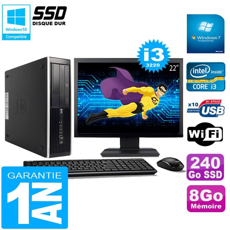 HP Compaq Pro 6300 SFF Desktop - Intel Core i3-3220, 8GB RAM, 240GB SSD, DVD Burner, WiFi, Windows 7 Pro