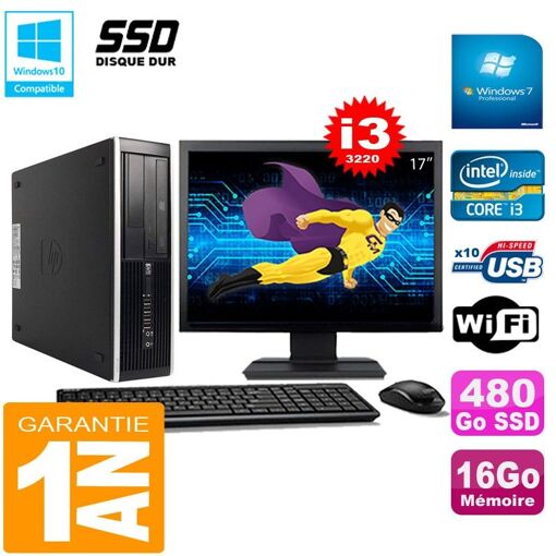 PC de escritorio HP Compaq Pro 6300 SFF - Procesador Intel Core i3-3220, 16 GB de RAM, 480 GB SSD, Grabadora de DVD, WiFi, Windows 7 Pro