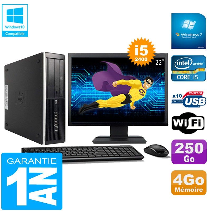 Ordinateur de bureau HP Compaq Pro 6300 SFF - Processeur Intel Core i5-2400, 4 Go de RAM, disque dur de 250 Go, lecteur de gravure DVD, WiFi, Windows 7 Pro