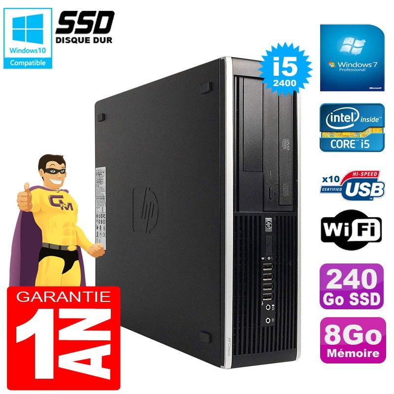 HP Compaq Pro 6300 SFF Desktop PC - Intel Core i5-2400, 8GB RAM, 240GB SSD, DVD Burner, WiFi, Windows 7 Pro