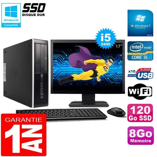 PC de sobremesa HP Compaq Pro 6300 SFF - Procesador Intel Core i5-2400, 8GB de RAM, SSD de 120GB, Grabadora de DVD, WiFi, Windows 7 Pro