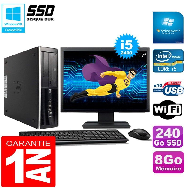 HP Compaq Pro 6300 SFF Desktop PC - Intel Core i5-2400, 8GB RAM, 240GB SSD, DVD Burner, WiFi, Windows 7 Pro