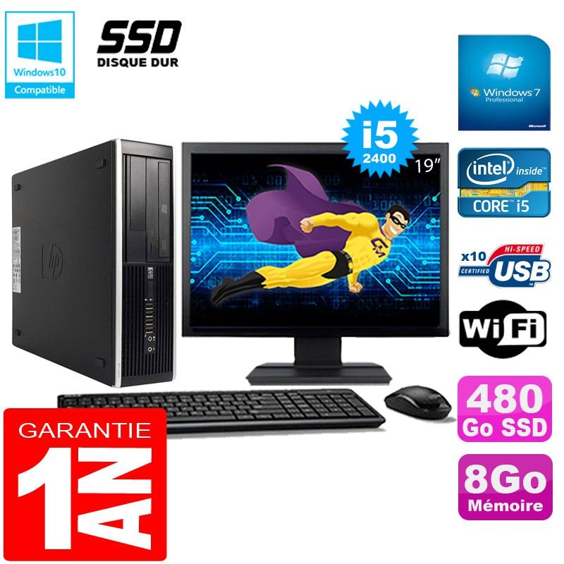 HP Compaq Pro 6300 SFF Desktop PC - Intel Core i5-2400, 8GB RAM, 480GB SSD, DVD Burner, WiFi, Windows 7 Pro