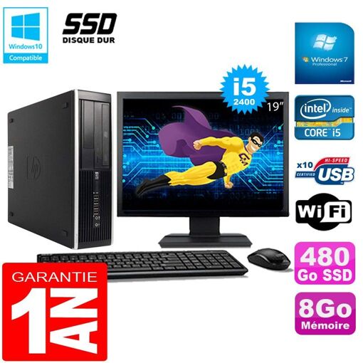 PC de sobremesa HP Compaq Pro 6300 SFF - Procesador Intel Core i5-2400, 8GB RAM, 480GB SSD, Grabadora de DVD, WiFi, Windows 7 Profesional